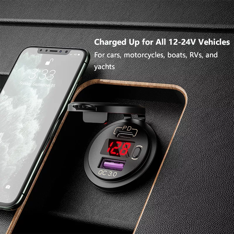 36W 12/9/6V Dual Port USB Charger with QC3.0 + PD Fast Charge - AM18 - Image 3