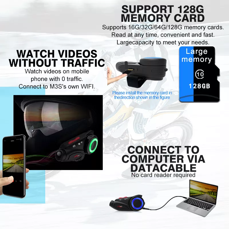 2K Helmet Camera Bluetooth Intercom with 6 Riders Group Talking & WiFi Recorder-AM22 - Image 8