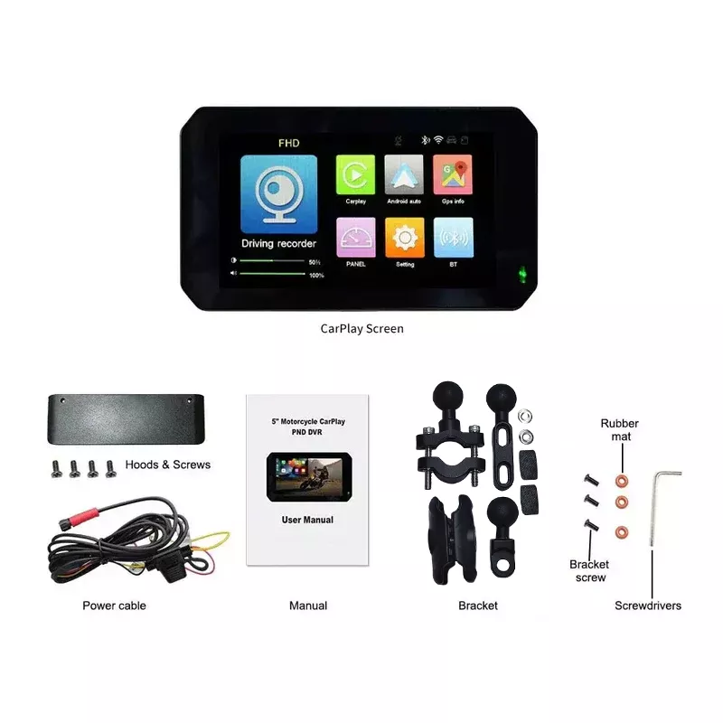 5" Portable CarPlay Motorcycle Camera Front&Rear Dash Cam - C5 - Image 7