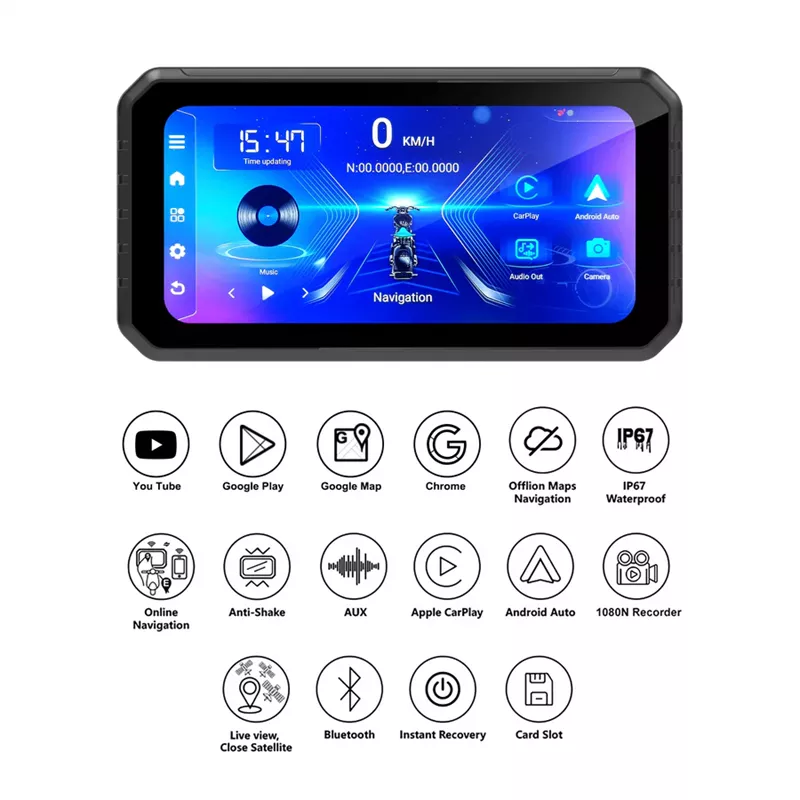 Motorcycle 6" GPS Dash Cam 1080P CarPlay/AA - C601 - Image 5